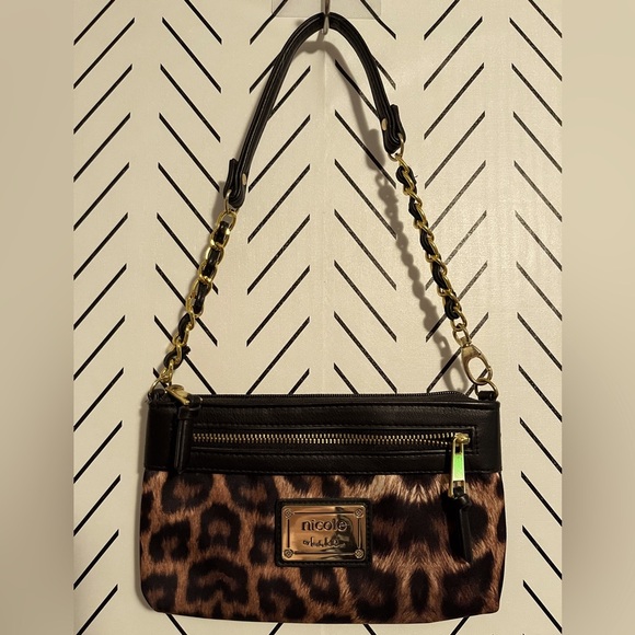 Nicole Miller Handbags - Nicole Miller Leopard Print Wristlet with Gold Chain Accents